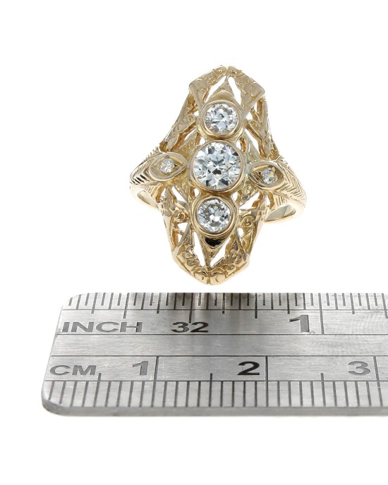 Vintage European Diamond Elongated Ring